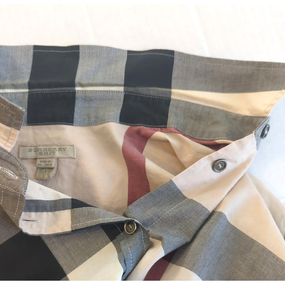 Burberry Brit Women Nova Check Button Up Shirt L Tan Plaid Classic Timeless Chic - Picture 9 of 9